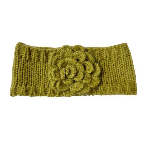 Winter Hand Knit Green Floral Warm Headband Head Wrap Hairband Ear Warmer - Picture 1 of 7